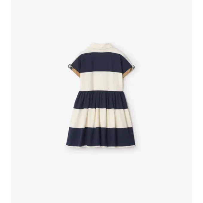 Vestido camisero de algodón a rayas con ribete de cuadros