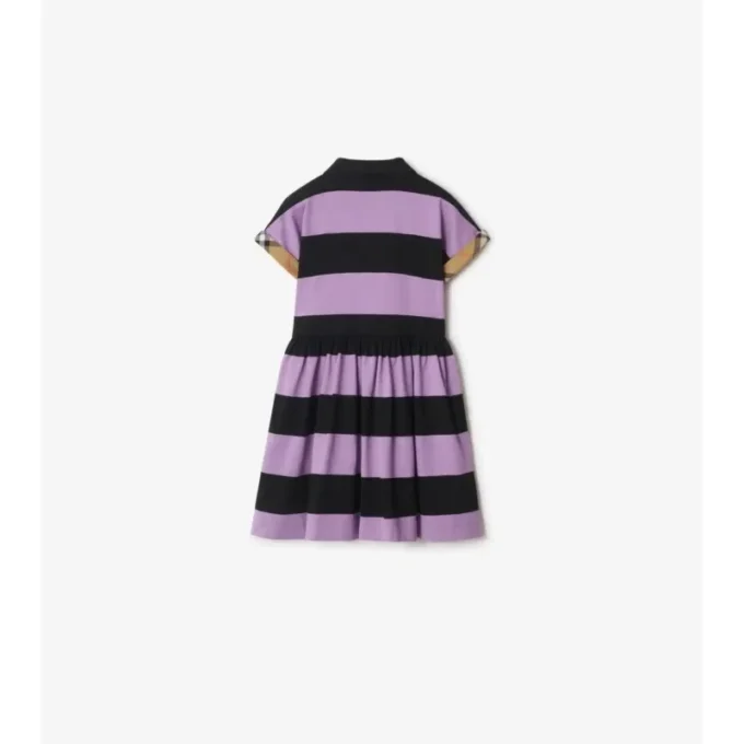 Vestido camisero de algodón a rayas con ribete de cuadros