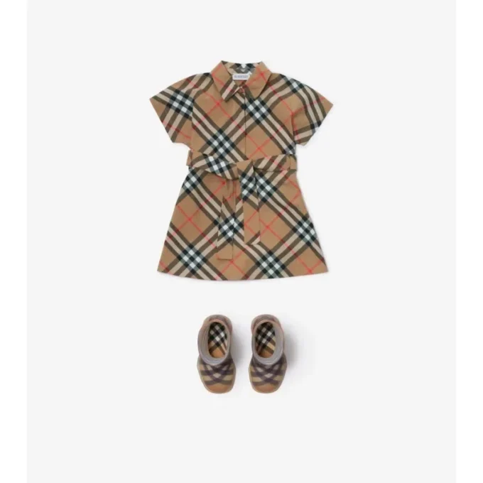 Vestido camisero de algodón con estampado de cuadros