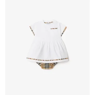 Vestido de algodón con ribetes de cuadros y bombachos