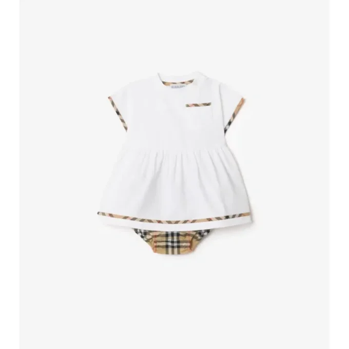 Vestido de algodón con ribetes de cuadros y bombachos