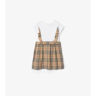 Vestido de algodón elástico con ribete de cuadros