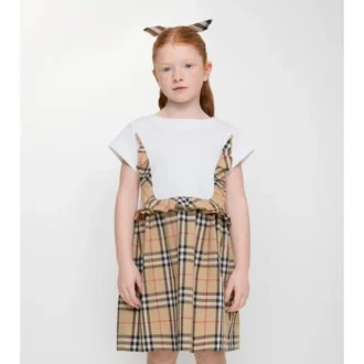 Vestido de algodón elástico con ribete de cuadros