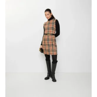 Vestido de bouclé de mezcla de lana con estampado de cuadros