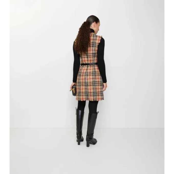 Vestido de bouclé de mezcla de lana con estampado de cuadros