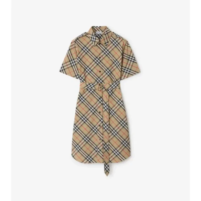 Vestido de camisa de algodón a cuadros