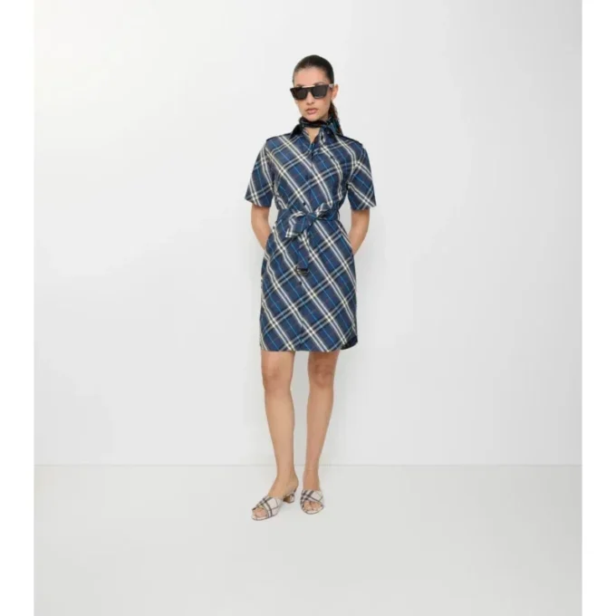 Vestido de camisa de algodón a cuadros
