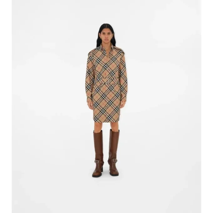 Vestido de camisa de algodón a cuadros