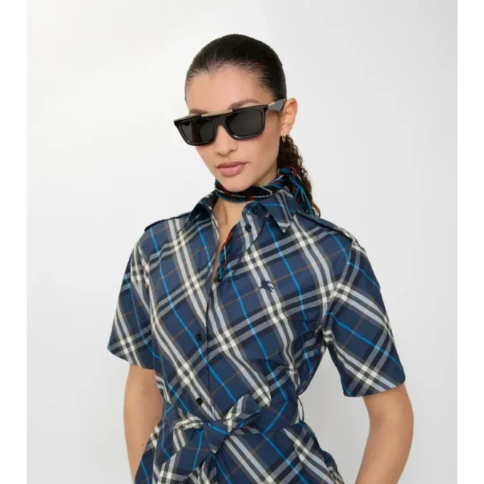 Vestido de camisa de algodón a cuadros