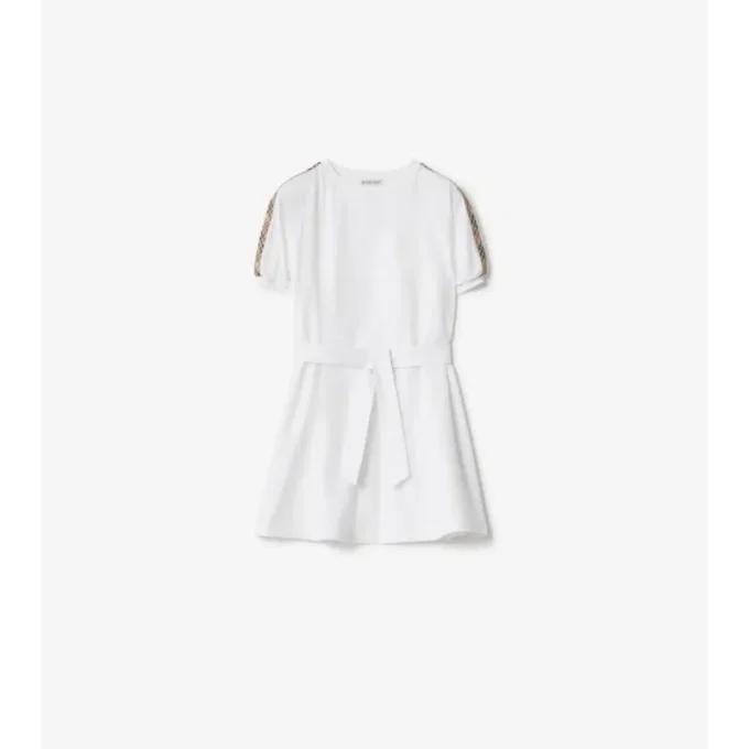 Vestido de camiseta de algodón con ribetes a cuadros