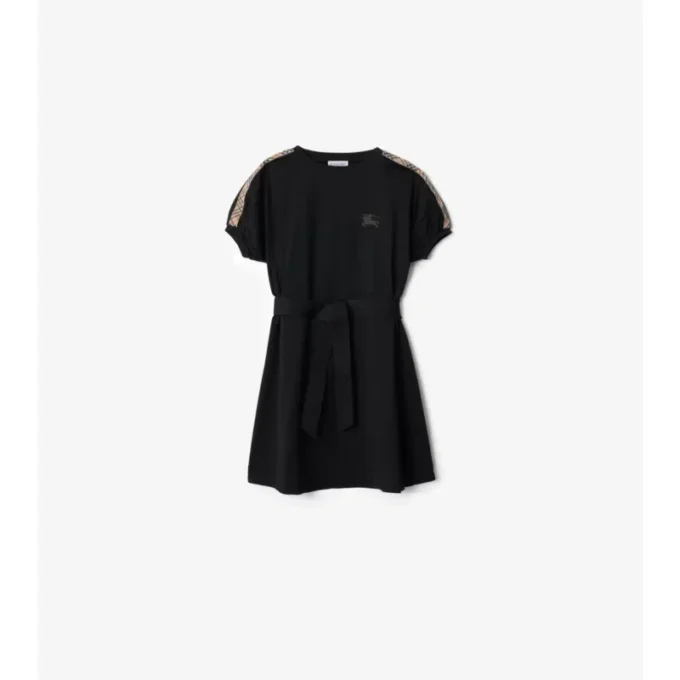 Vestido de camiseta de algodón con ribetes a cuadros