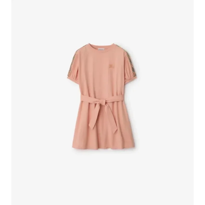 Vestido de camiseta de algodón con ribetes a cuadros
