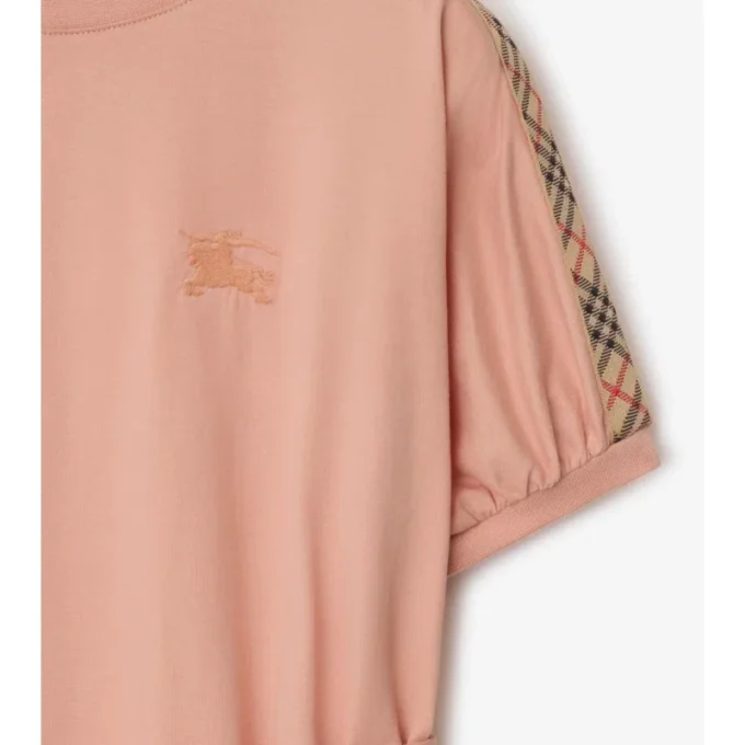 Vestido de camiseta de algodón con ribetes a cuadros