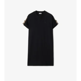 Vestido de camiseta de algodón con ribetes de cuadros