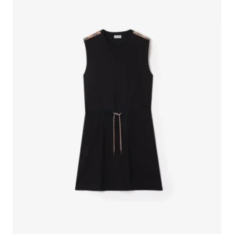 Vestido de jersey de algodón con ribete a cuadros