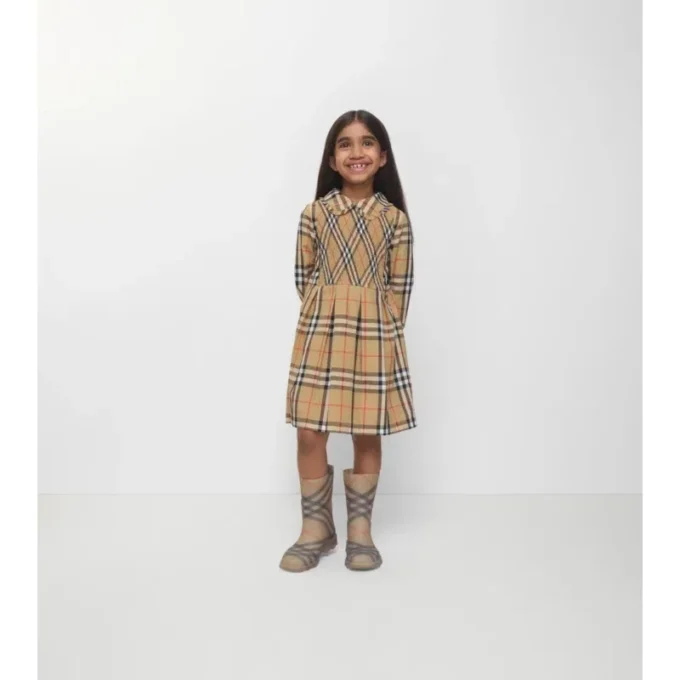 Vestido de popelín de algodón con estampado de cuadros