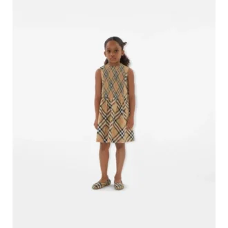 Vestido de popelín de algodón con estampado de cuadros