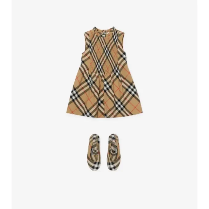 Vestido de popelín de algodón con estampado de cuadros