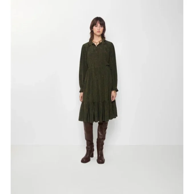 Vestido de seda con estampado de follaje