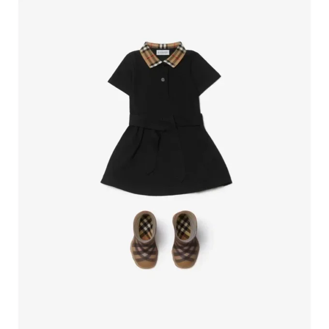 Vestido polo de algodón con cuello a cuadros