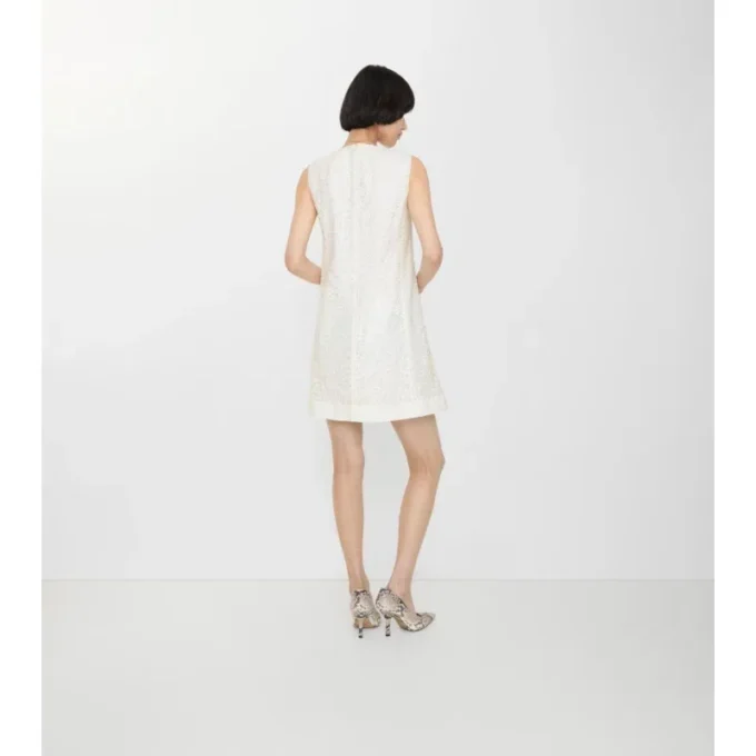 Vestido recto de encaje con estampado de cachemira