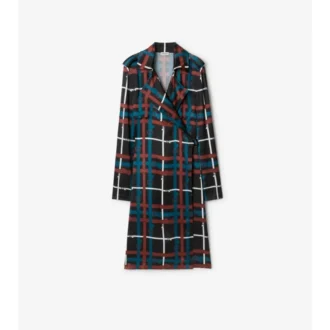 Vestido tipo gabardina de viscosa con estampado de cuadros y cinturón