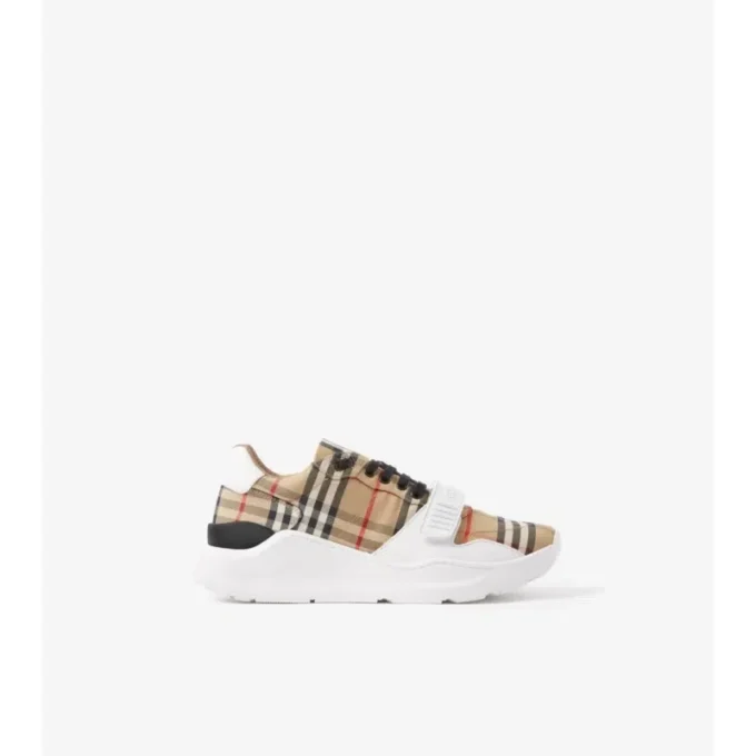Zapatillas con estampado de cuadros, ante y piel