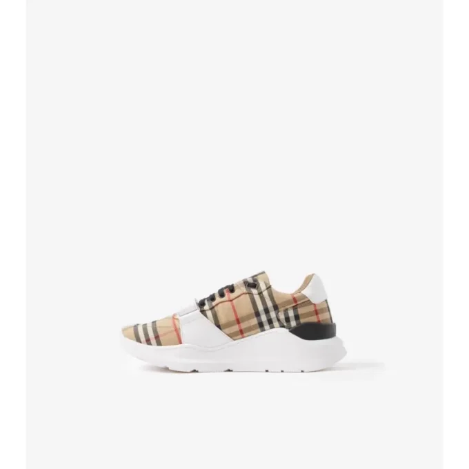 Zapatillas con estampado de cuadros, ante y piel