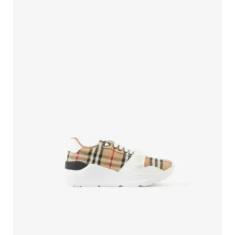 Zapatillas con estampado de cuadros y piel