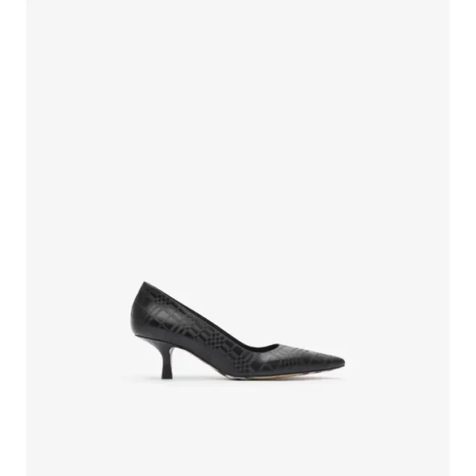 Zapatos de salón bajos de piel con estampado de cuadros