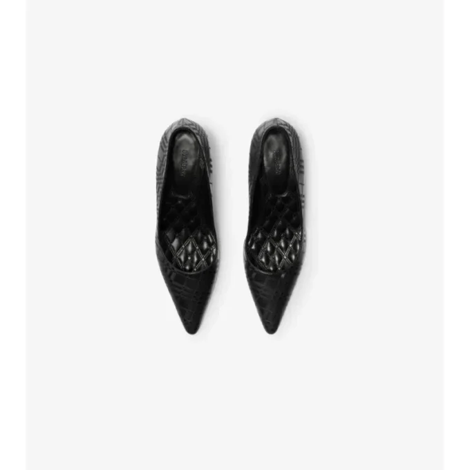 Zapatos de salón bajos de piel con estampado de cuadros