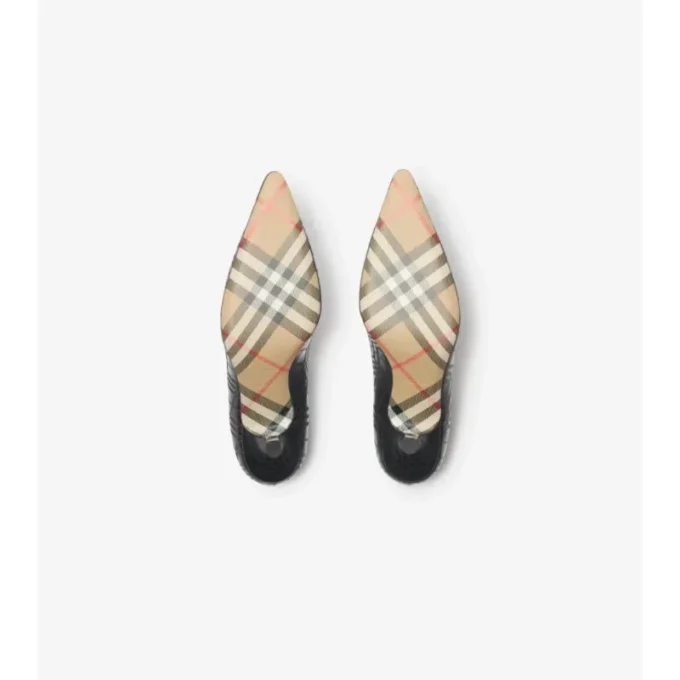 Zapatos de salón bajos de piel con estampado de cuadros